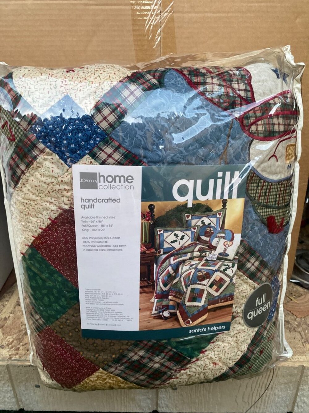 2003 JCPenney Santa's Helpers Christmas Patchwork Quilt Full Queen NEW - Picture 2 of 9